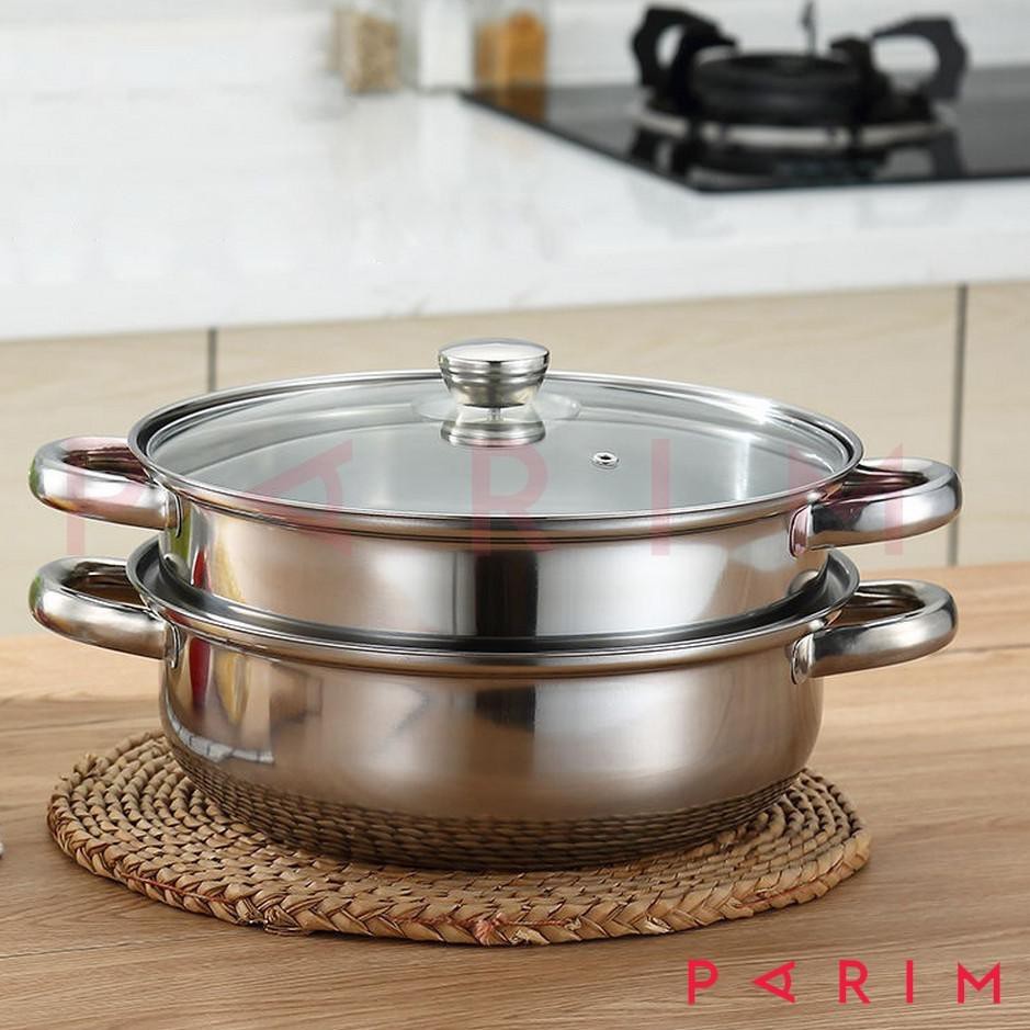 Terbaru TQHB7 PARIM Panci Steamer Stainless 2 Tingkat Kukusan Stainless Diameter 28CM BERMEREK YK DE