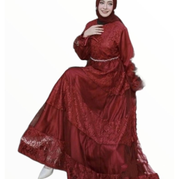 Asdf * Gamis Syar i Asdf BHN Brukat Corneli Warna Maroon Bahan Brokat Dress Pesta Muslim Terbaru