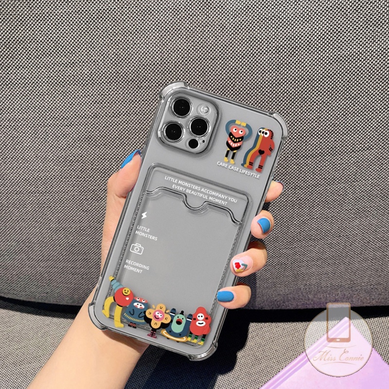 Soft Case Dompet Kartu Tahan Banting Desain Monster Kecil Untuk iPhone 6 6s 7 8 Plus 11 12 13 14 Pro Max SE 2020 XR X XS Max