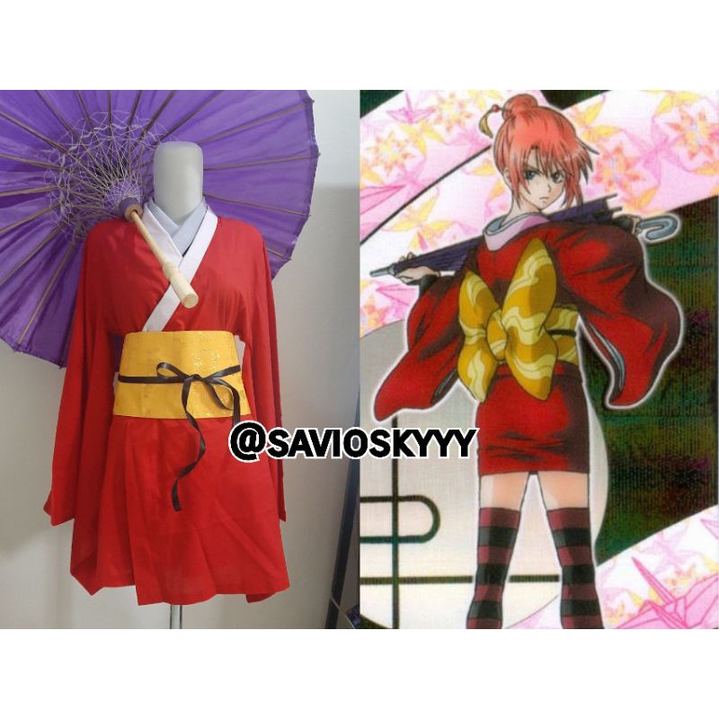 Kagura Gintama Kostum Cosplay Costume Kimono Yukata