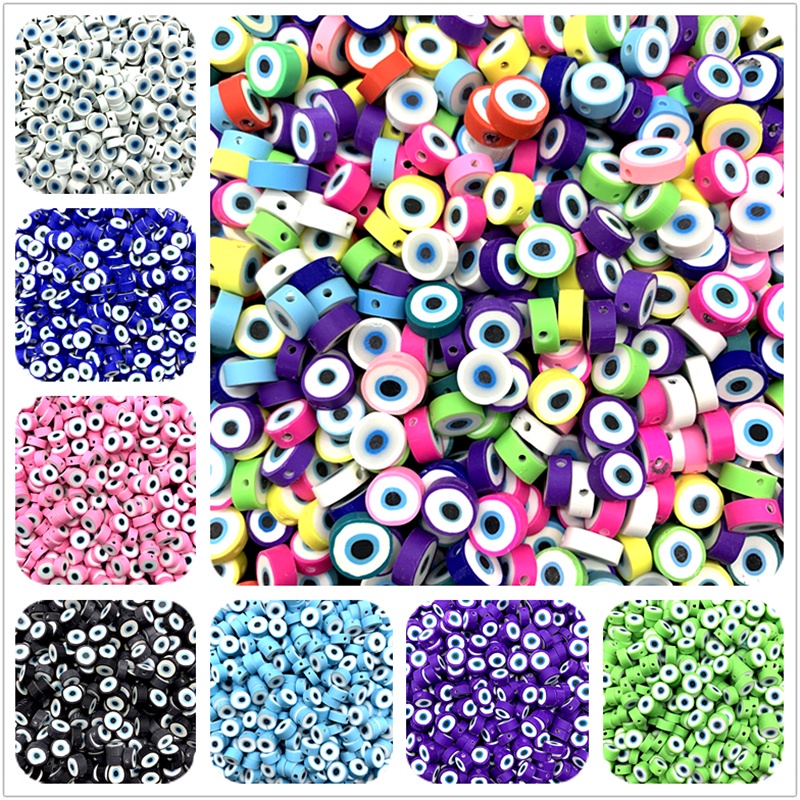 30pcs / lot 10mm Manik-Manik Mata Setan Bahan Polymer Clay Untuk Membuat Perhiasan DIY