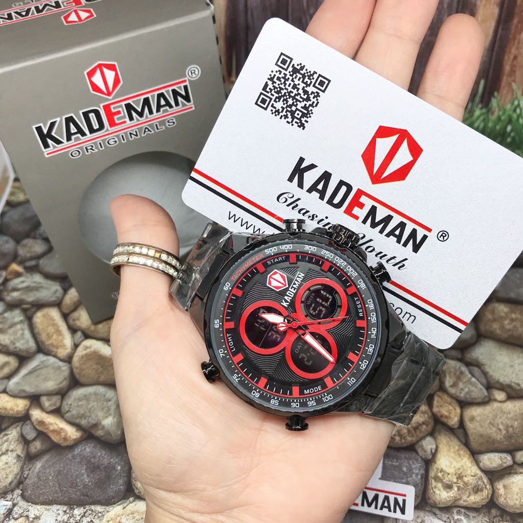 Kademan - Jam Tangan Pria Sport Dual Time Stainless Steel - Black Elegan