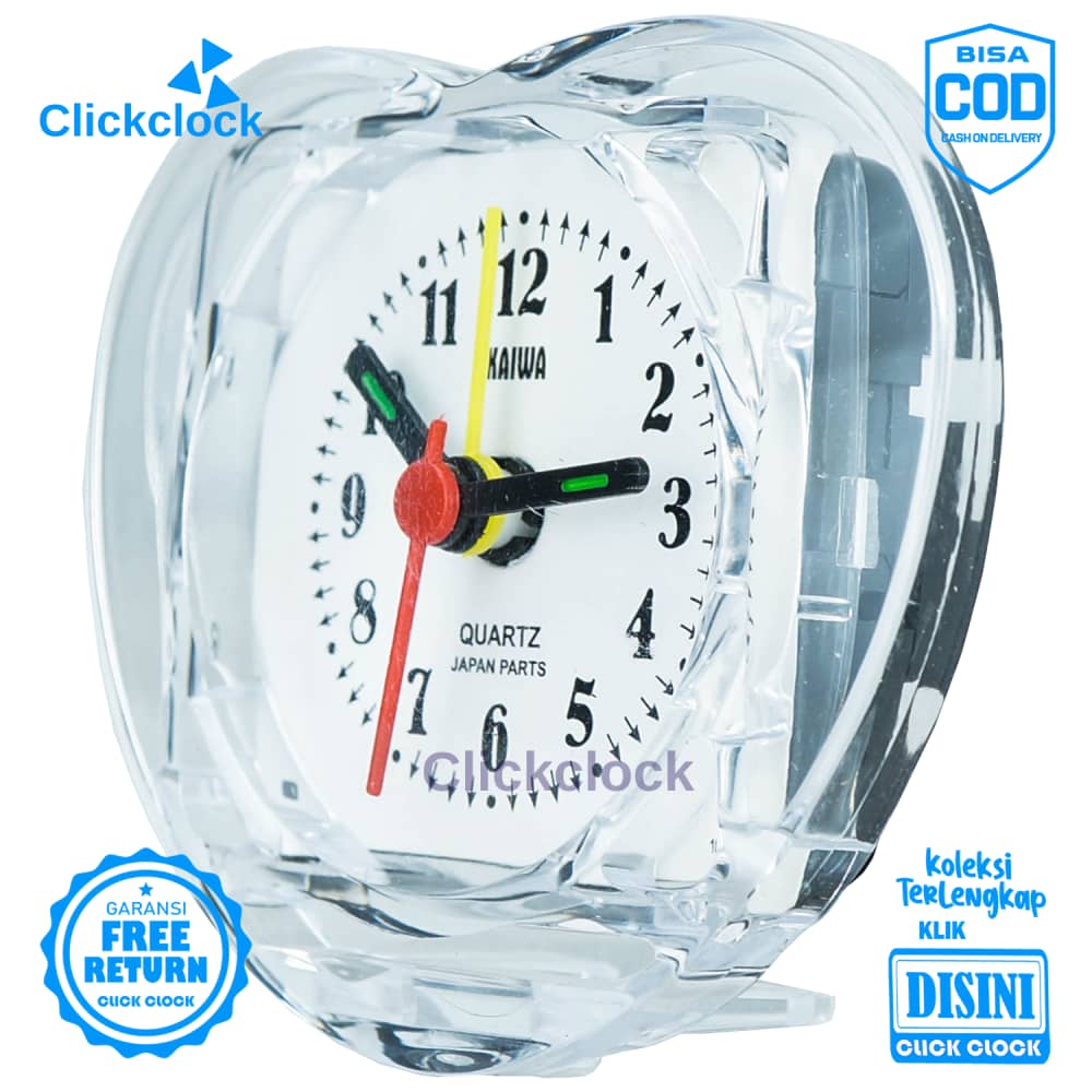 Jam Weker Quartz Jam Beker Transpaan Putih Kaiwa 8001 Kecil Unik Lucu Step Movement