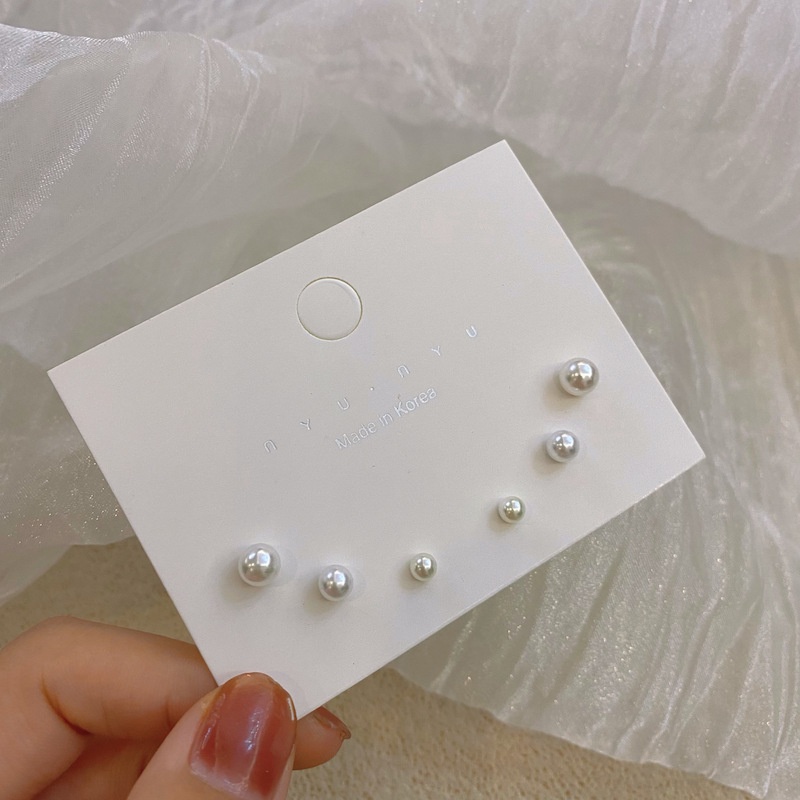 3 buah set Anting Mutiara Set Mini Anting-Anting Sterling Silver Jarum Sederhana dan Indah Anti Alergi