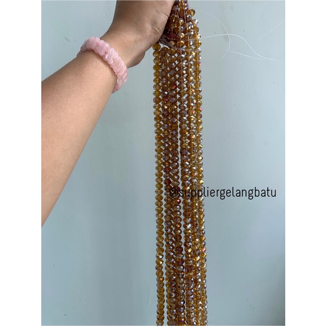 Kristal Ceko 12mm GOLD CHAMPAGNE QUARTZ kuarsa emas metalik elyecraft bahan kalung gelang anting strap mask kerajinan tangan craft citayam fashion week etink vintage elegan bali manik crystal