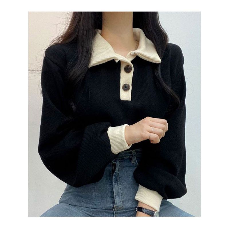 Sweater Wanita Korea COLAR GIRL Polos Oblong Outfit terbaru bahan Fleece