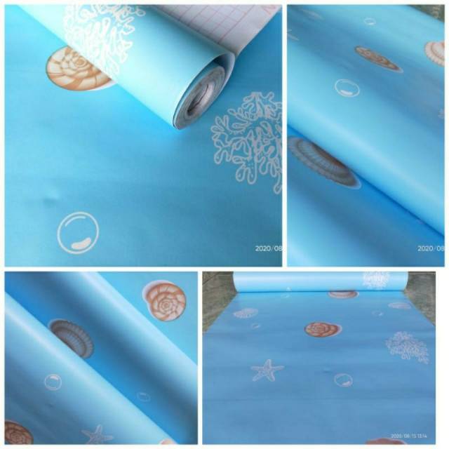 Wallpaper stiker dinding murah biru laut