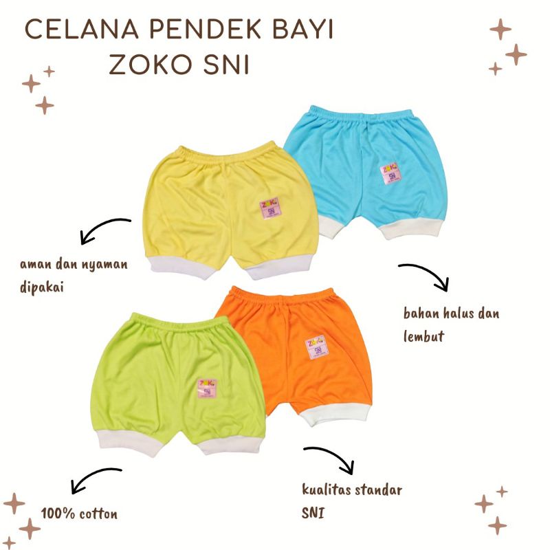 Celana Pendek Bayi Newborn SNI ZOKO POLOS 100% Cotton Halus Lembut Celana Pendek Bayi Laki laki perempuan Unisex Size Newborn 0-6 Bulan Perlengkapan Bayi Baru Lahir