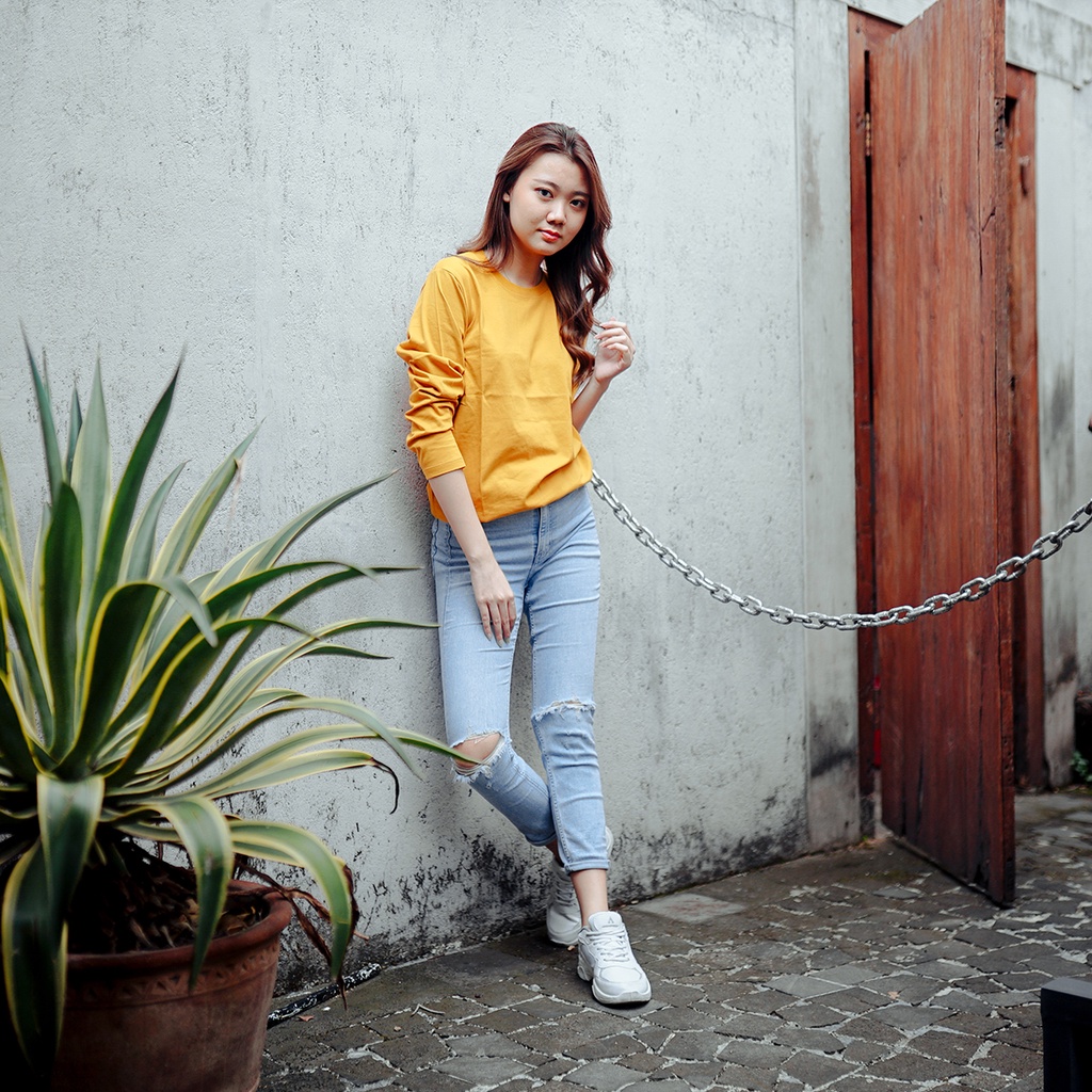 KAOS POLOS KATUN COMBED 30s KUNING MUSTARD LENGAN PANJANG