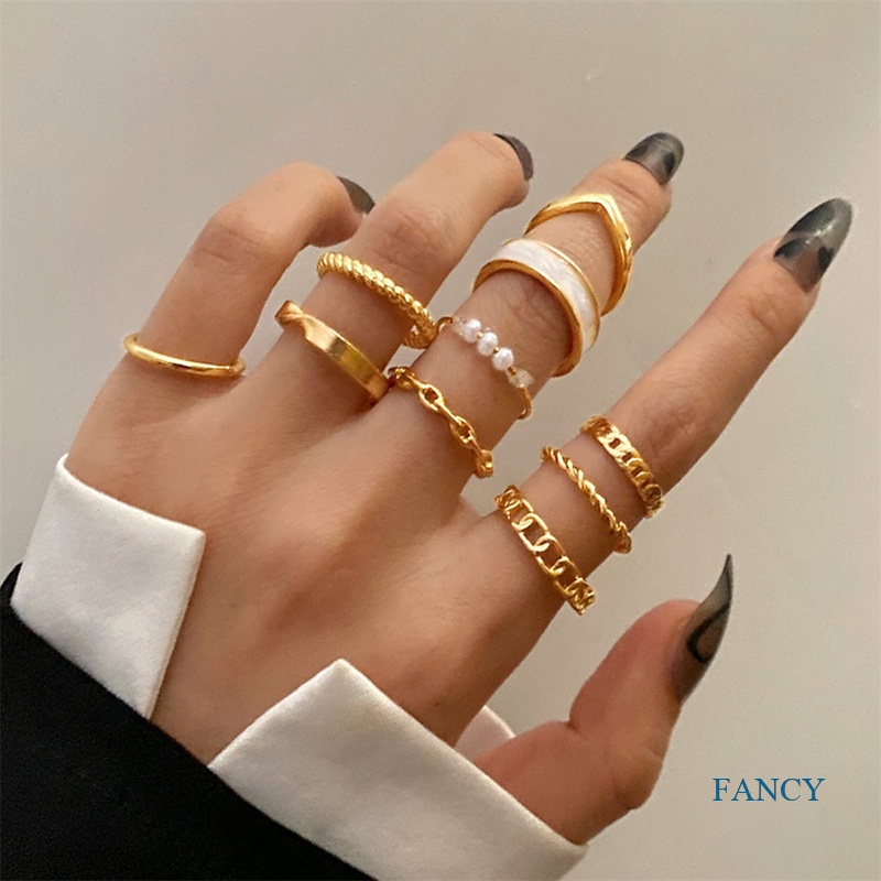 Set Cincin Jari Bentuk Kupu-Kupu Geometris Hollow Out Lebar Warna Emas Gaya Bohemian Vintage Untuk Wanita