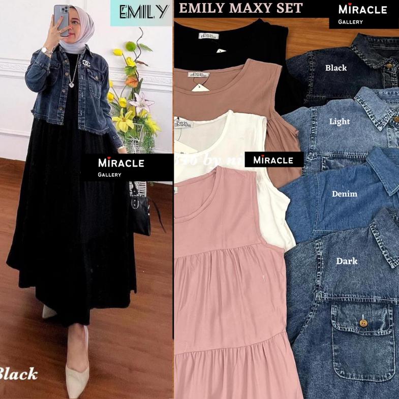 EMILY MAXY SET 2IN1 - INER RAYON TWILL OUTER JEANS DENIM / MAXY DRESS EMILY SET