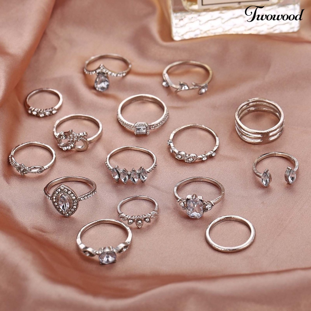 15pcs / Set Cincin Berlian Imitasi Bahan Alloy Untuk Harian