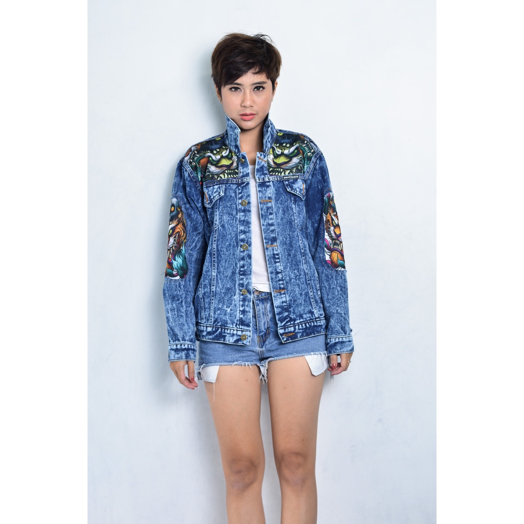 Zilong Brutalist zb080 - Jaket Denim Wanita Printing Sablon Korea Premium Quality Biowash Jacket Jea