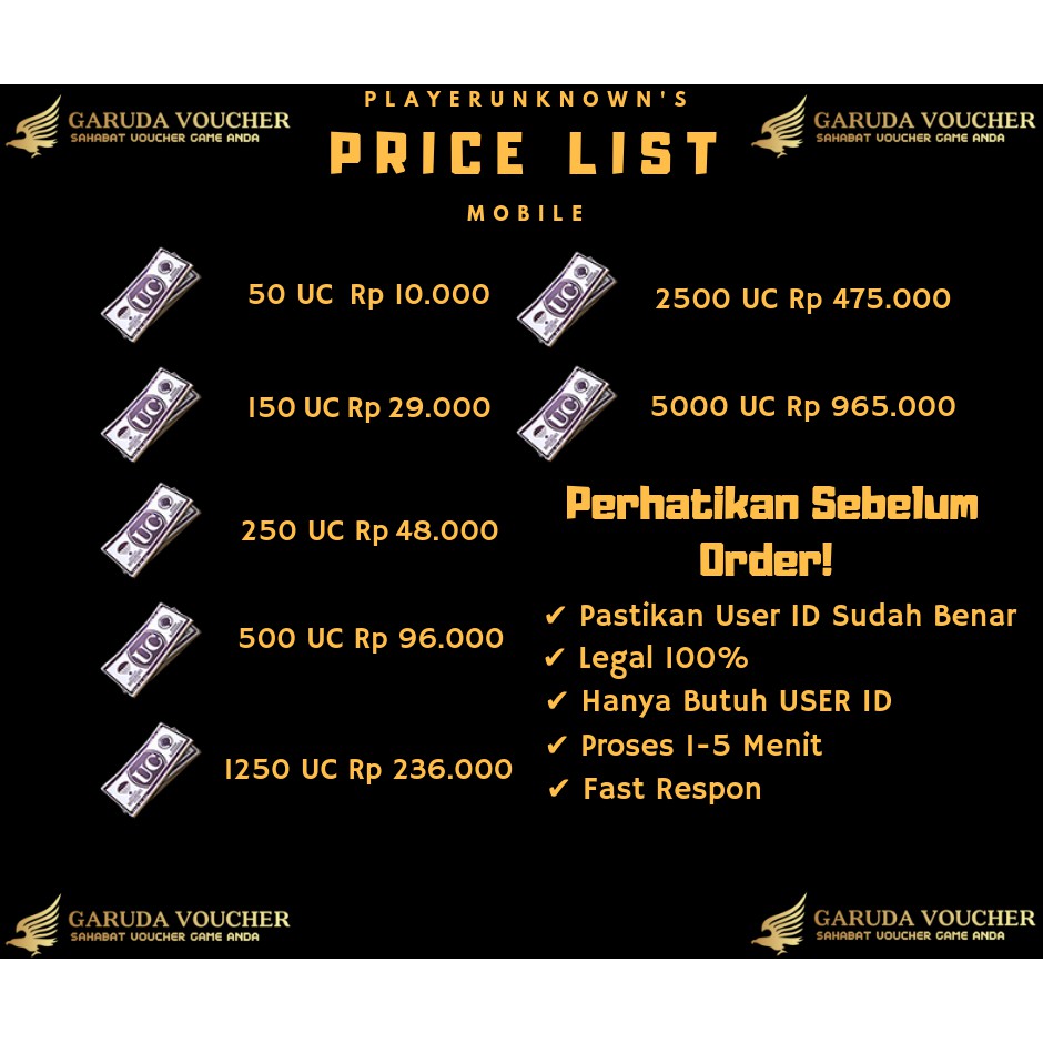 Harga uc pubg mobile unipin