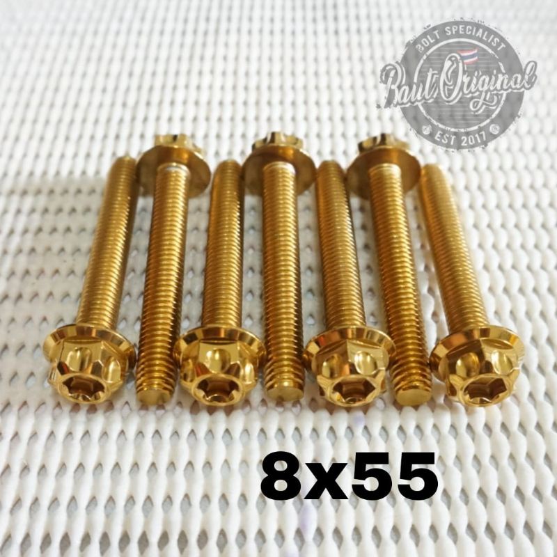 Baut probolt 8x55 gold new model drat 12 panjang 5.5cm Heng thailand