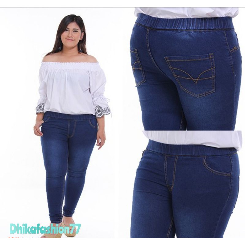 celana jeans wanita, legging jeans soft, pinggang karet soft, warna biru jeans, size 27-42
