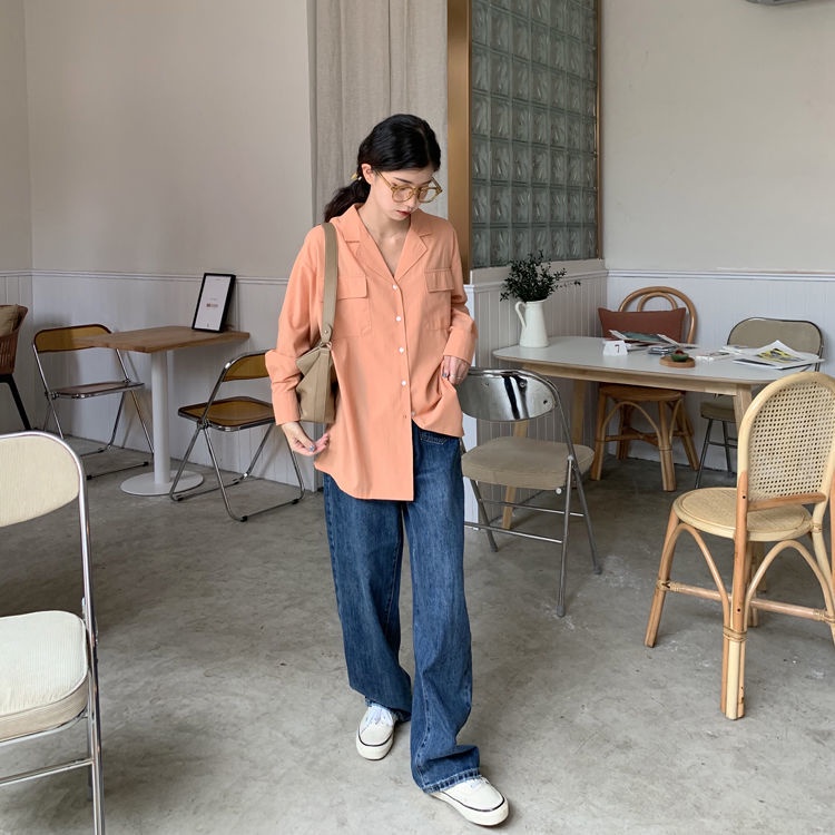 New high waist longgar straight celana jeans panjang wanita