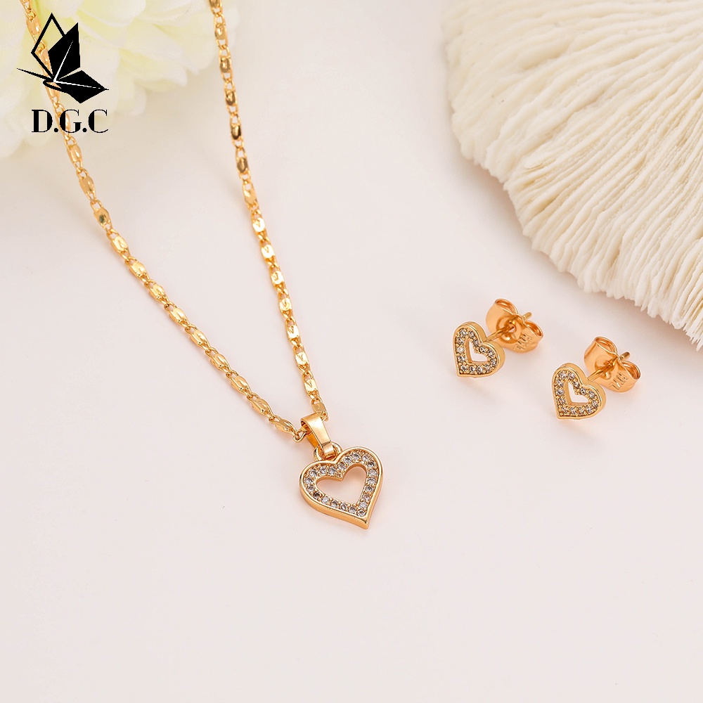 ♥D.G.C✨Titanium Set Perhiasan Anak Perempuan Satu Set Kalung Gelang Aksesoris Anting Korea Dan Cincin D482