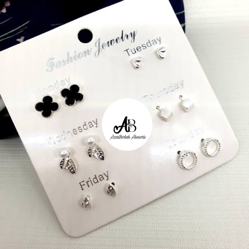 ANTING SET WANITA KOREA MOTIF BUNGA HITAM ISI 6 SET