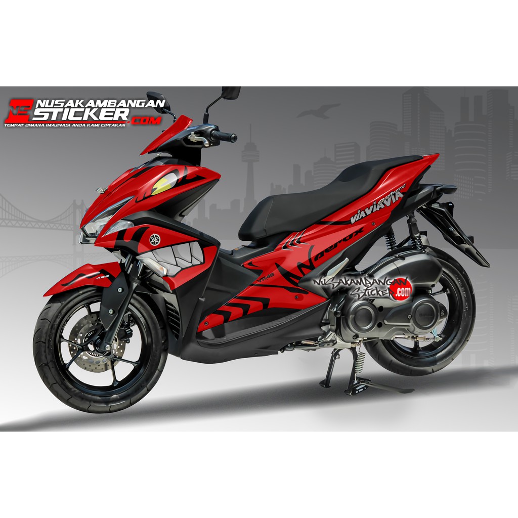 Decal Stiker Motor Yamaha Aerox Full Body Shark Merah Racing Team Sticker Custom Variasi Motif Karak