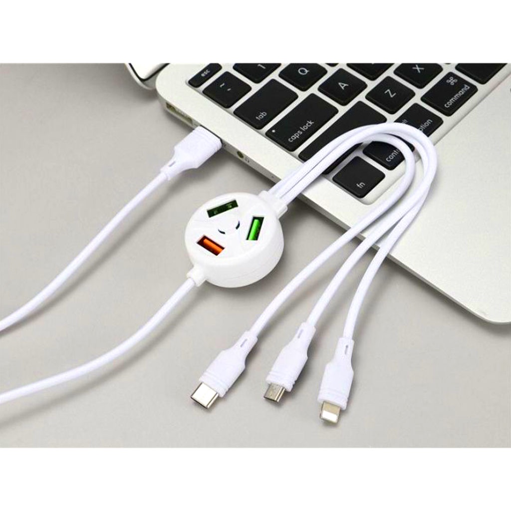 Kabel Data Fast Charging + USB 3.1A 6in1 Micro Type-C Lightning - Kabel Data Charger Hp 6In1 Casan Handphone Roll Lengkap Android Micro Usb Type C Iphhone Fast Charging