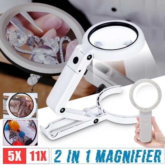 

[COD] Kaca Pembesar Lampu Lipat Foldable 8 LED Magnifier Glass 5x 11x Zoom TERMURAH Kode 1004