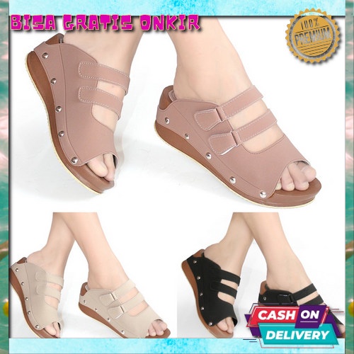 Sendal Terbaru Wedges Import Premium Nyaman Pesta Wedges Wanita Casual Sendal Tali Cewek Cod(Bayar D