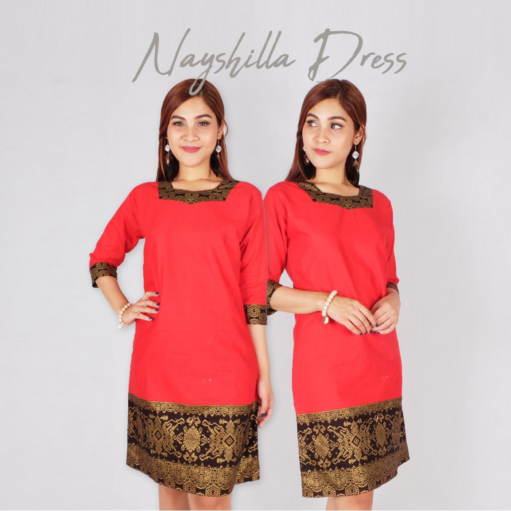 BK NAYSHILLA BEST SELLER!! Dress Batik Songket tenun Wanita Modern Bigsize