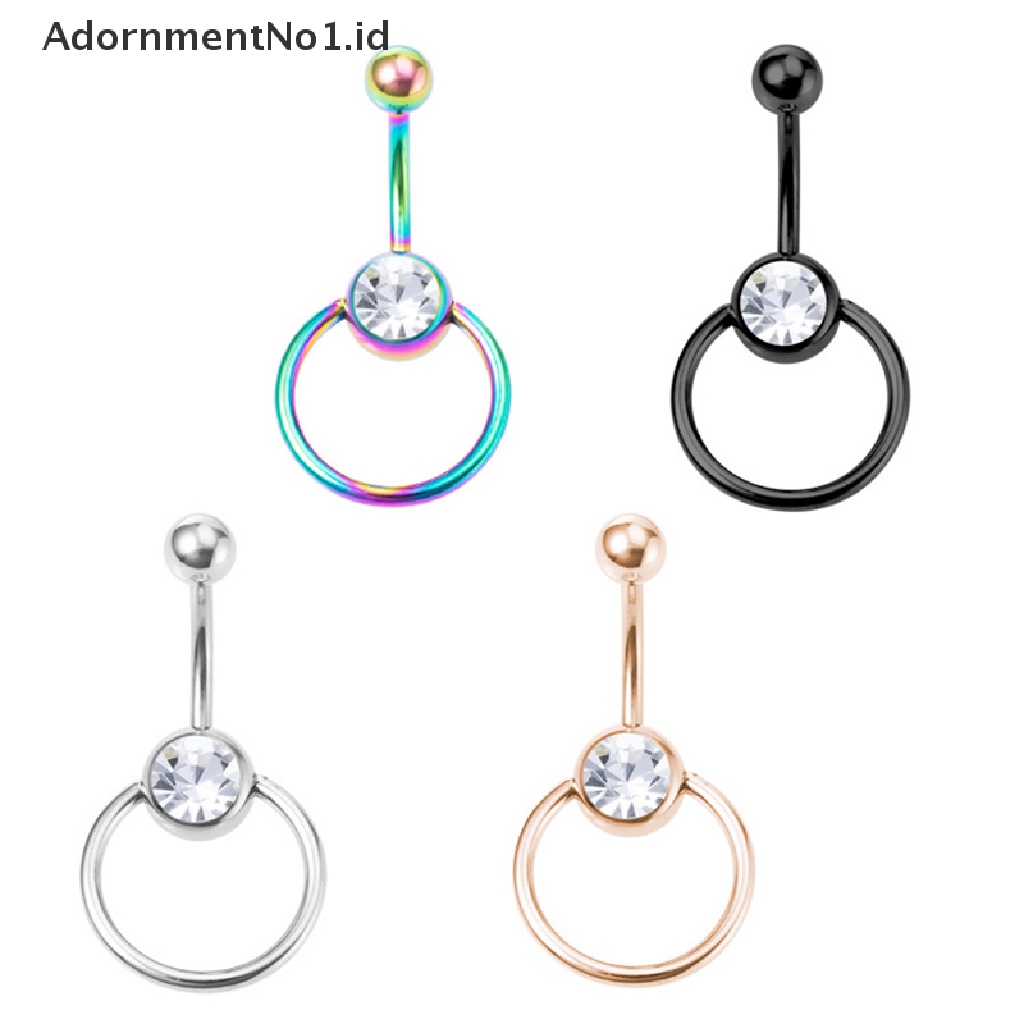 (AdornmentNo1) Cincin Tindik Pusar Bahan Stainless Steel Hias Kristal Untuk Wanita