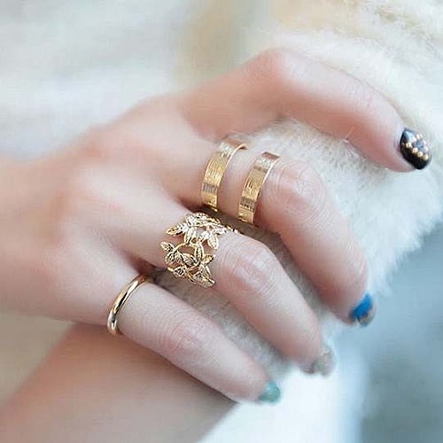 Hu Hu Hu Hu Hu Alat Bantu Pasang Kacamata♡ 3pcs Cincin Buku Jari Aneka Bentuk Warna Silver / Gold Untuk Wanita