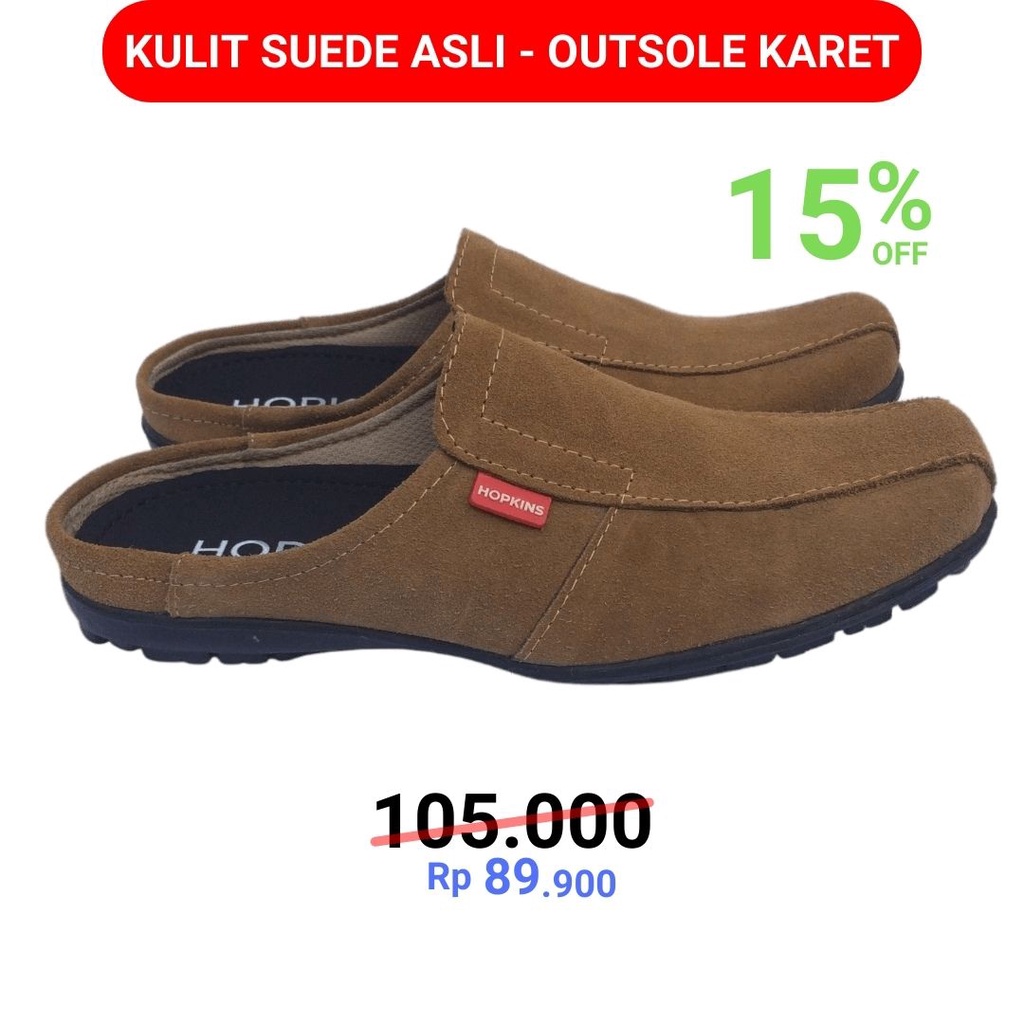 Jual Hopkins Sepatu Sandal Bustong Sendal Selop Pria Kulit Suede Tan