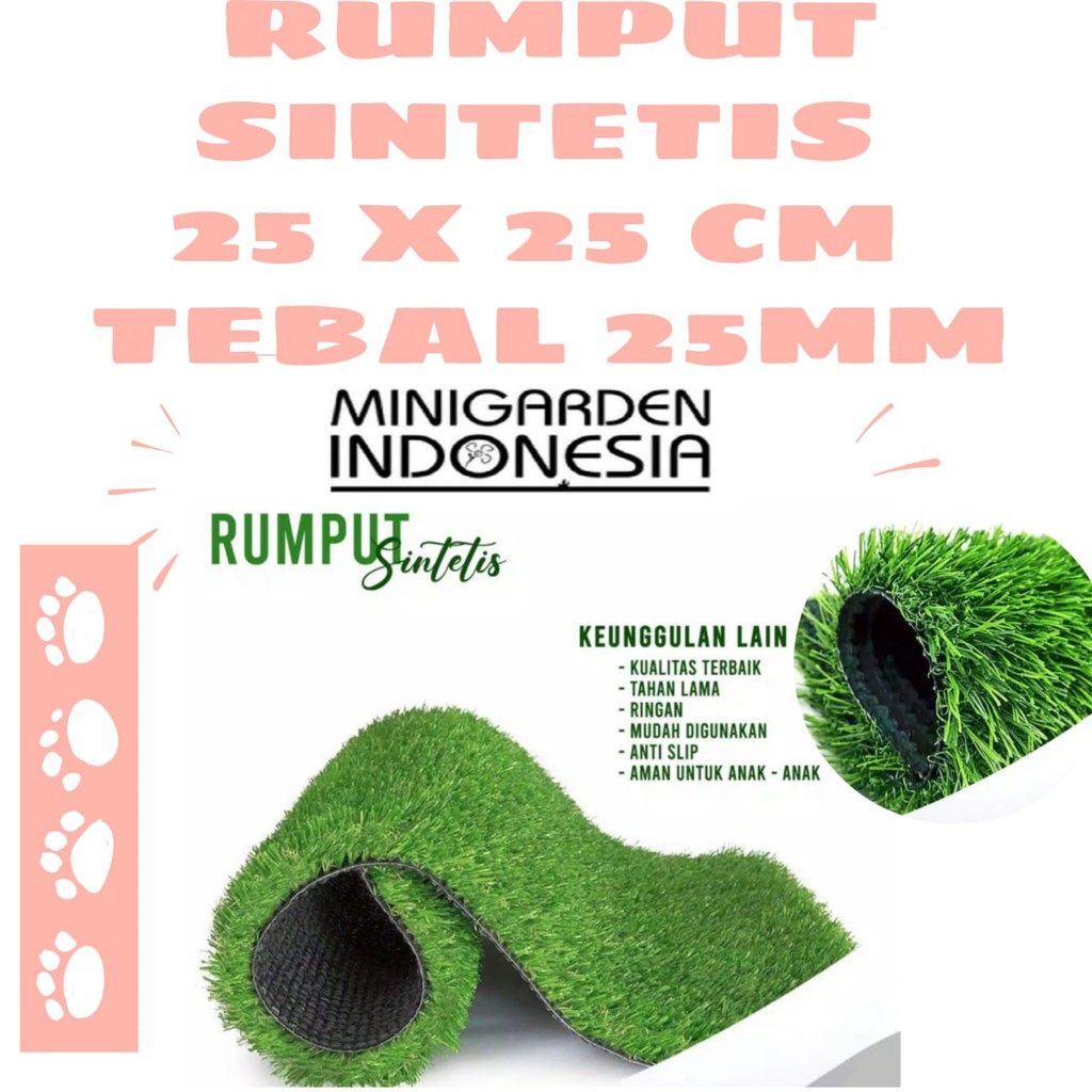 RUMPUT SINTETIS TEBAL 25MM ukuran 25 X 25 CM rumput palsu rumput jepang dekorasi taman artificial grass