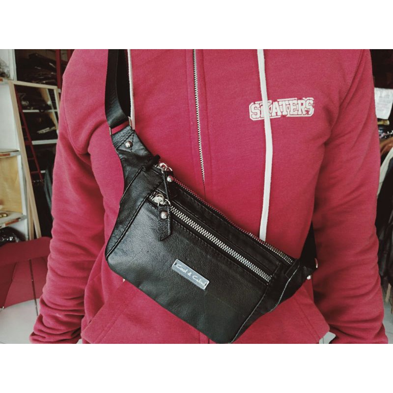 Waistbag Pria Kulit Domba Asli Slempang Pria Selempang Cowok Keren 100% Original Leather