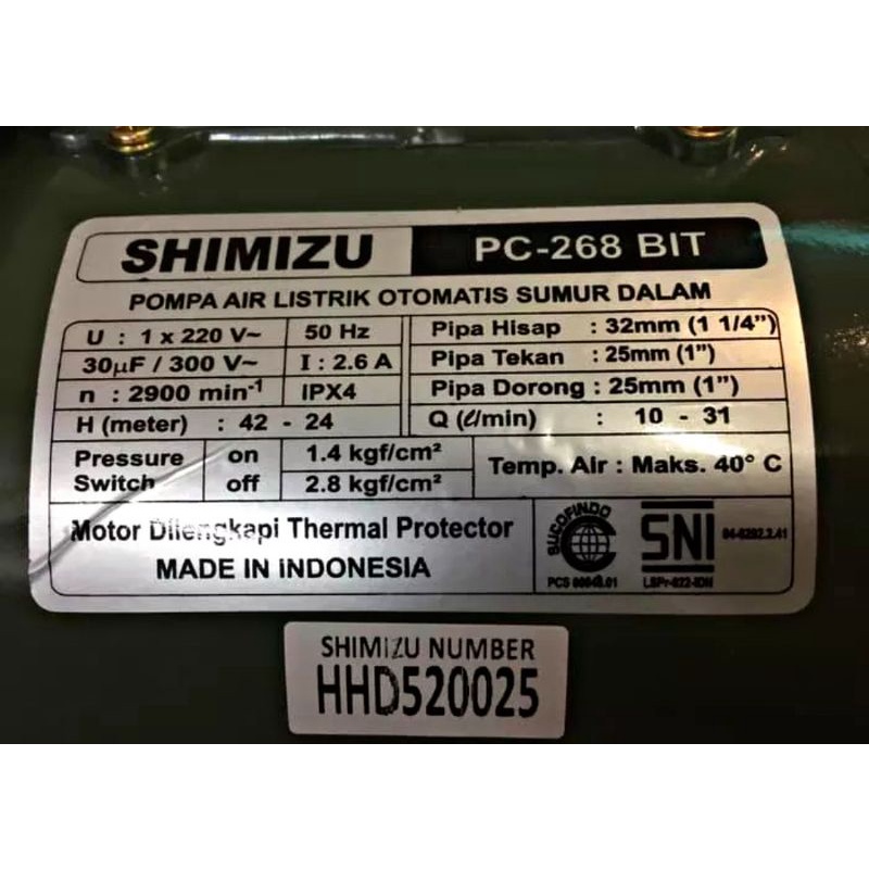 Pompa Air / Jet Pump / Mesin Air SHIMIZU PC - 268 - BIT - NT Tanpa Tabung / Pompa Air Otomatis / Mesin air