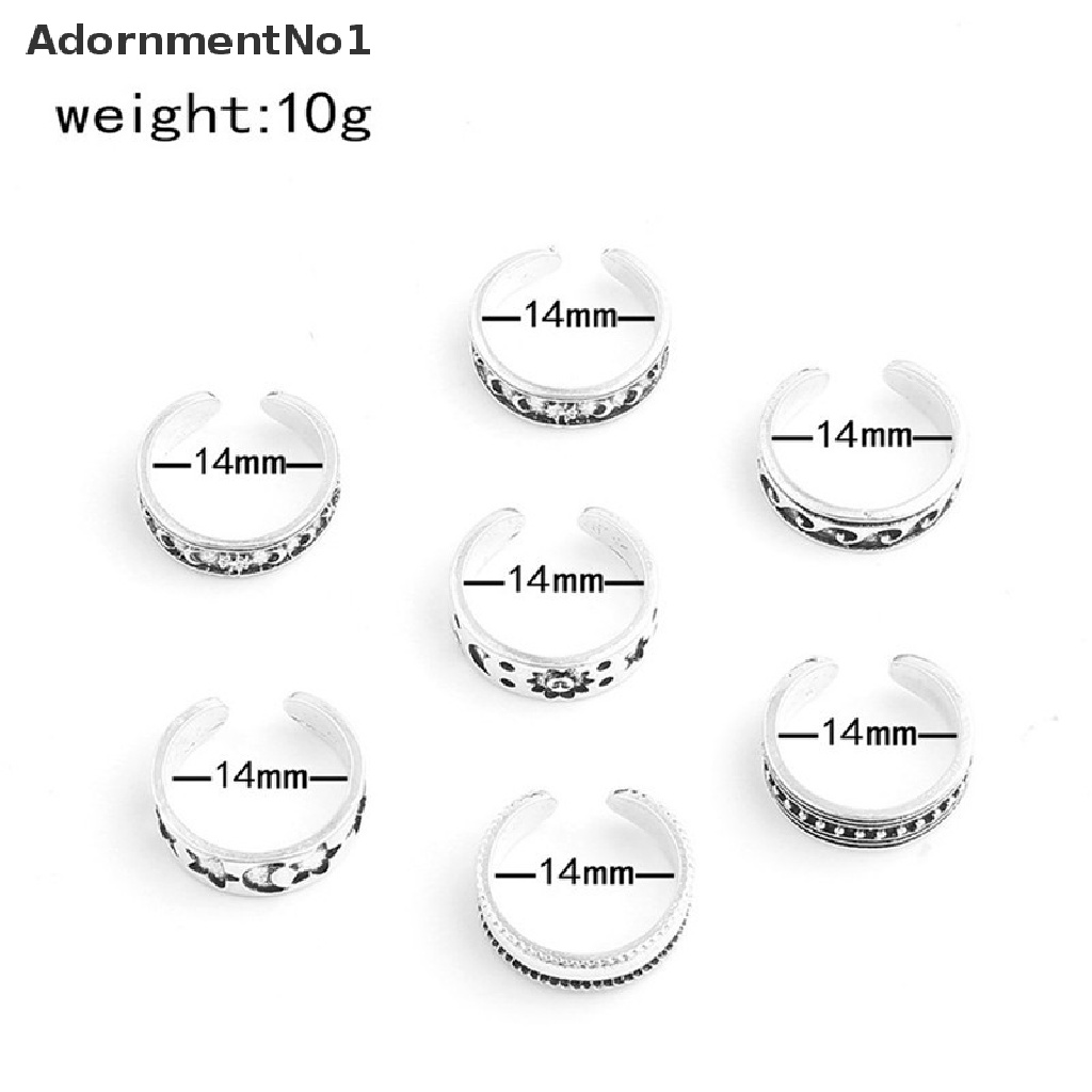 (AdornmentNo1) 7pcs / Set Cincin Jari Kaki Terbuka Adjustable Gaya Vintage Motif Bintang + Bulan + Hollow Untuk Wanita