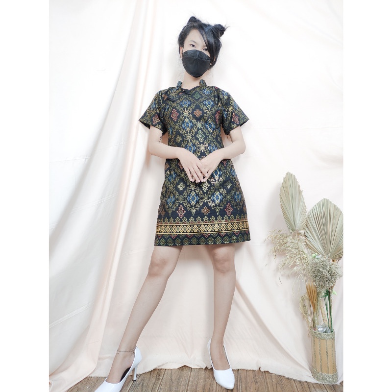 SB Collection Midi Dress Fanika Shortdress Cheongsham Casual Batik Wanita