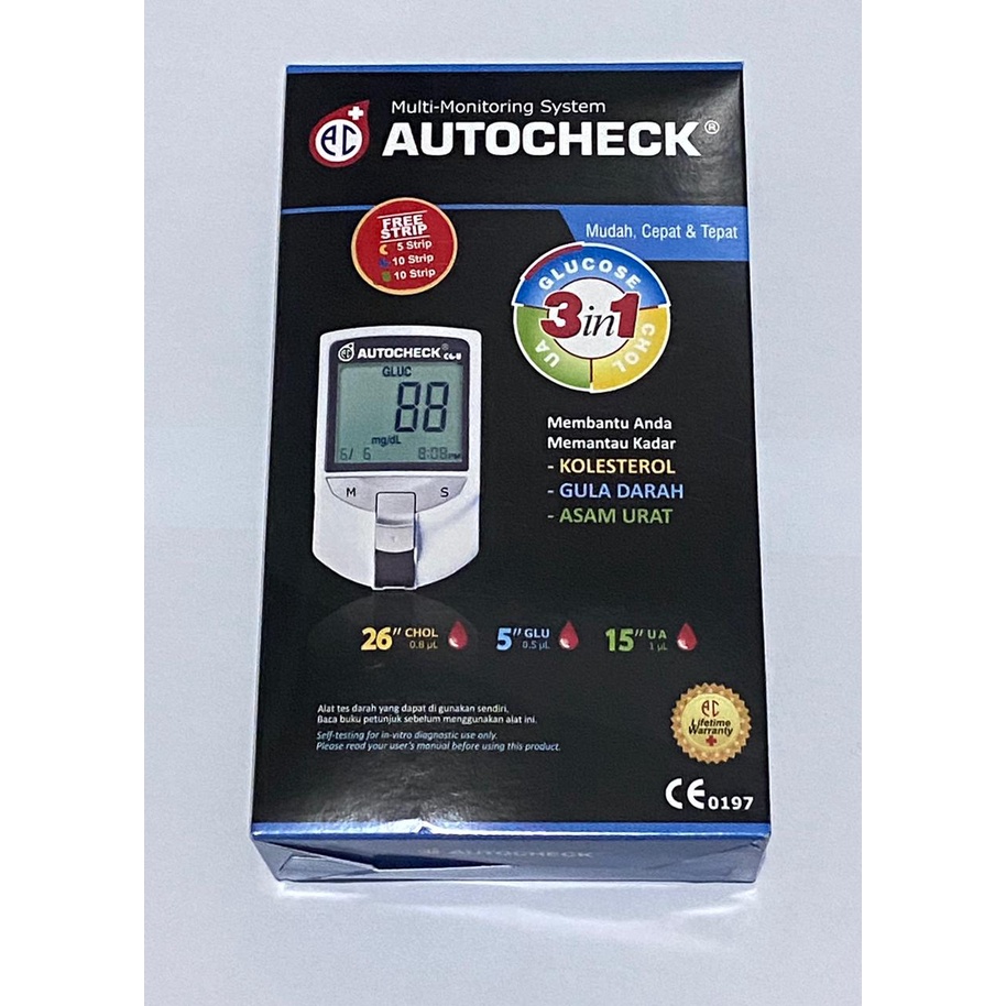 AUTOCHECK ALAT GCU 3IN1 TEST GULA DARAH ASAM URAT KOLESTEROL