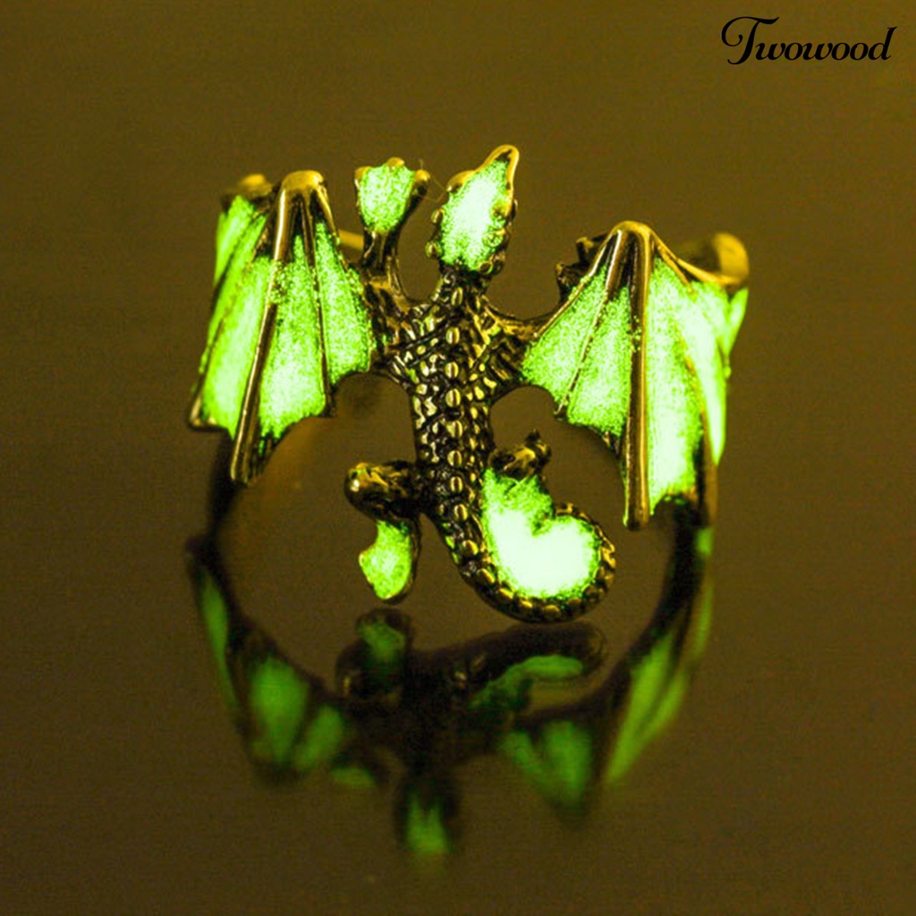 Twowood Luminous Ring Adjustable Rust-proof Copper Dragon Shaped Fashion Jewelry Ring for Boy