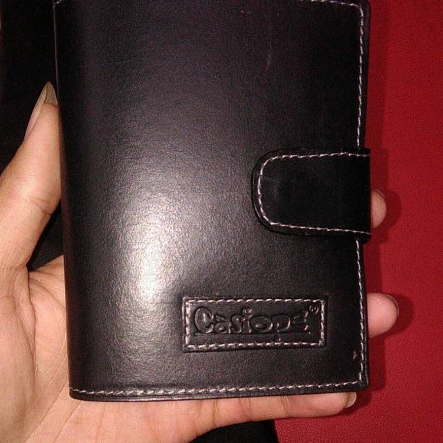 Dompet kulit pria dompet kulit cowok dompet kulit Domba model kancing warna hitam Black original