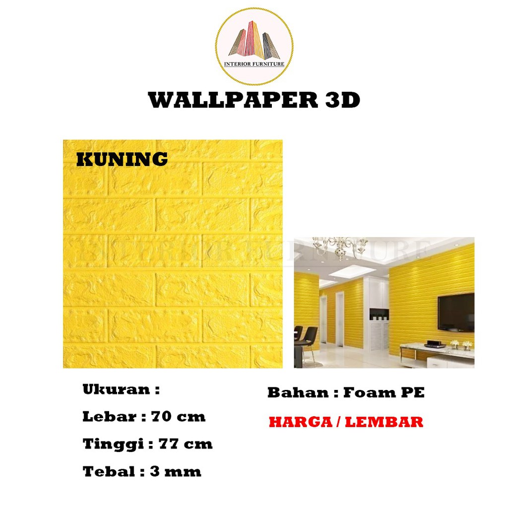 Wallpaper Dinding 3D Motif Bata Wood Foam Dekorasi Kamar Dekorasi Ruang Tamu murah 70x77cm-Kuning