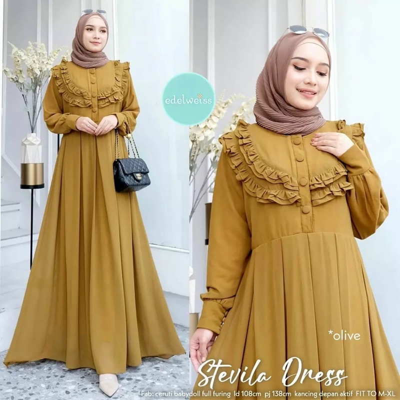 LUNA DRESS Gamis Ceruty Ruffle LD 110- Gamis Wanita Busui Friendly