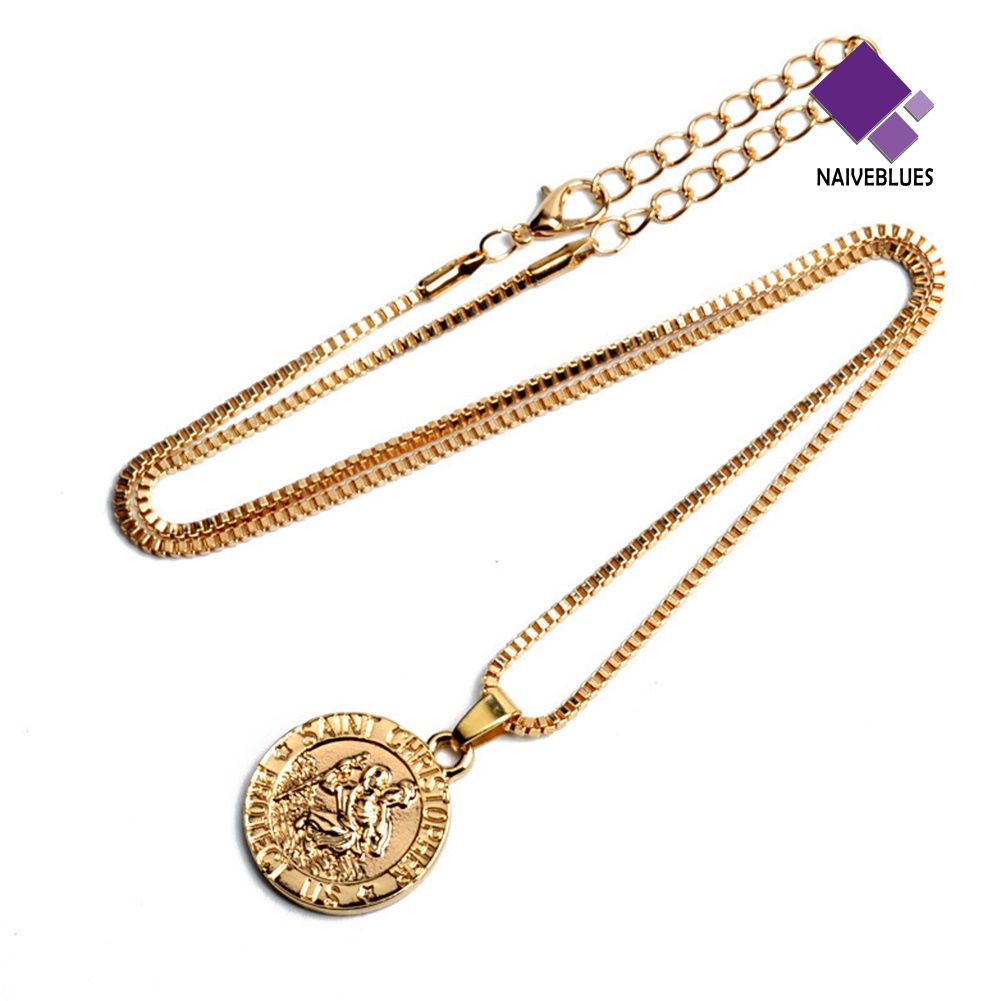 Kalung Jimat Dengan Liontin Motif Print Saint Christopher Protect Us Untuk Unisex