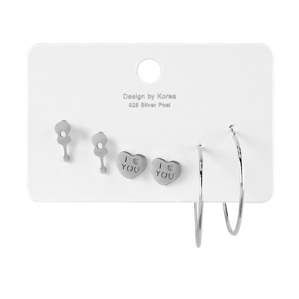 6pcs / Set Anting Tusuk Motif Bintang / Kupu-Kupu / Hati Bahan Alloy Warna Silver Untuk Wanita