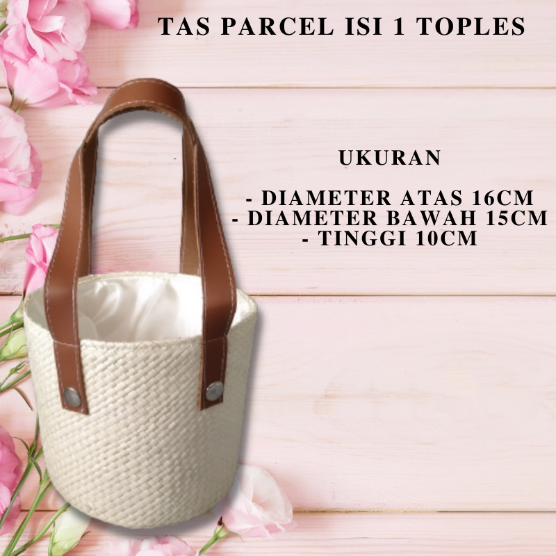 Tas Parcel Anyaman Isi 1 Toples Tali Kulit Sintetis Keranjang Hampers Anyaman Pandan