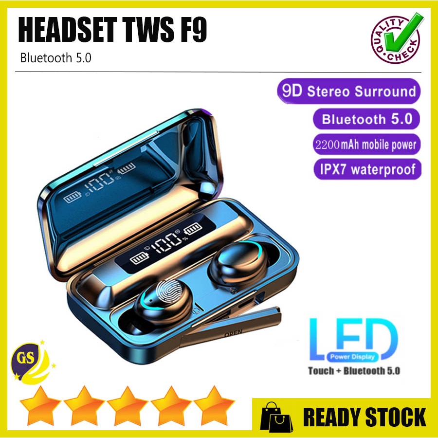 TWS-F9 Tahan Air Headset TWS 5.0 F9 Bluetooth Earphone In-ear Stereo Wireless Headphone Powerbank