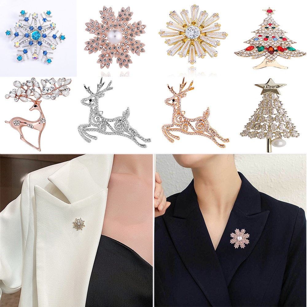 Christmas tree milu deer snowflake colored diamond five-pointed star diamond animal brooch holiday jewelry gift