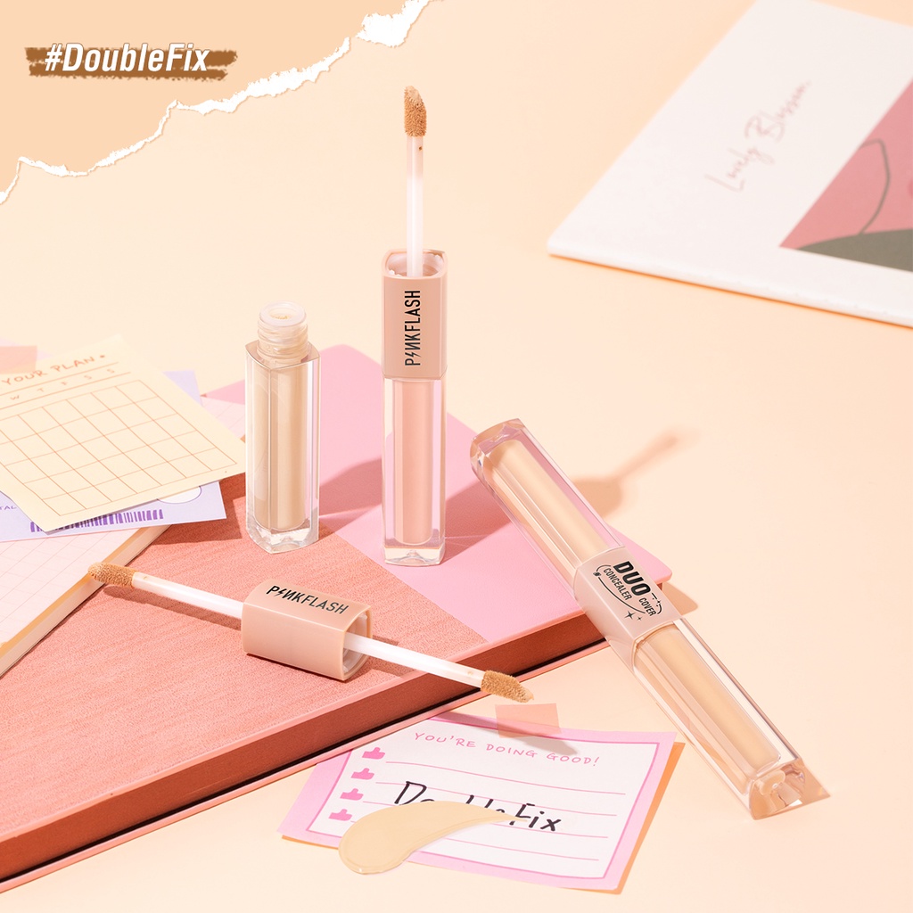 PINKFLASH #DoubleFix 2-in-1 Dual-Shade Concealer Full Coverage Brighten Matte Flawless Finish Long-Lasting Not Creasing Conceal