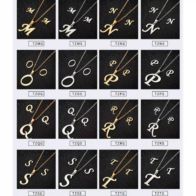 SET PERHIASAN HURUF KALUNG ANTING 100%TITANIUM STAINLESS STEEL GARANSI ORI IMPORT BERKUALITAS