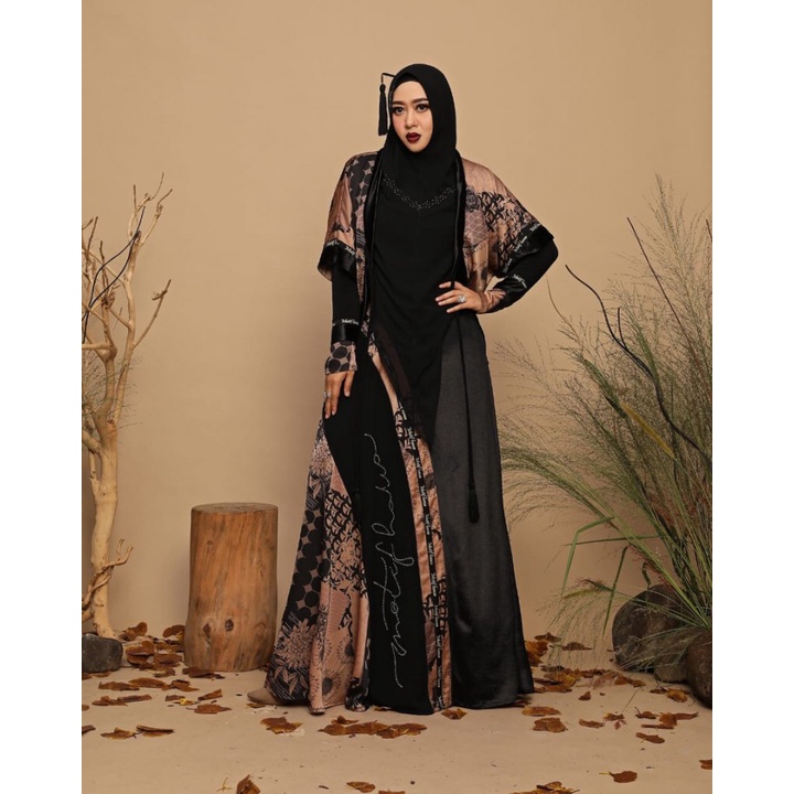 Gamis Syar'i Premium Motif Hawa MV - MHS Japana Black