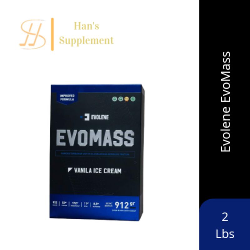 Evolene EvoMass Vanilla Ice Cream 2 lbs 912 gr gainer susu fitness gym penggemuk badan susu tinggi k